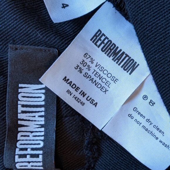 Reformation Black Twill Pants Exposed Button Fly High-Waisted - Picture 3 of 5